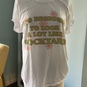 Karma White Graphic Tee with Festive Print